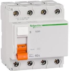 Фото Schneider Electric Домовой 11463 Выключатель дифференциального тока четырехполюсный 40А 30мА (тип AC)