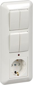 Фото Schneider Electric Прима BK2VR-007A-B Блок комбинированный (3 кл.+1 роз., 16 А, в сборе, скрытая установка, подсветка, з/к, шторки, IP20, белый)