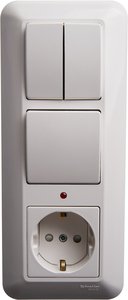 Фото Schneider Electric Прима BK2VR-005A-B Блок комбинированный (3 кл.+1 роз., 16 А, в сборе, скрытая установка, подсветка, з/к, шторки, IP20, белый)