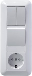 Фото Schneider Electric Прима BK2VR-006A-B Блок комбинированный (3 кл.+1 роз., 16 А, в сборе, скрытая установка, з/к, шторки, IP20, белый)