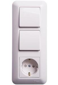 Фото Schneider Electric Прима BK2VR-008V-BI Блок комбинированный (2 кл.+1 роз., 16 А, в сборе, скрытая установка, з/к, шторки, IP20, белый)