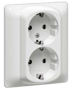 Фото Legrand Galea Life 771033 Розетка двойная с заземляющим контактом (16 А, в сборе, шторки, автом. клеммы, скрытая установка, white)