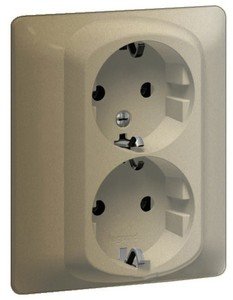 Фото Legrand Galea Life 771433 Розетка двойная с заземляющим контактом (16 А, в сборе, шторки, автом. клеммы, скрытая установка, titanium)