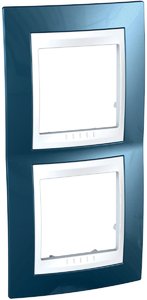 Фото Schneider Electric Unica Хамелеон MGU6.004V.854 Рамка 2-постовая (вертикальная, белый/голубой лед)