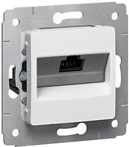 Фото Legrand Cariva 695954 Розетка сетевая (RJ45, cat.6, UTP, под рамку, скрытая установка, белая)