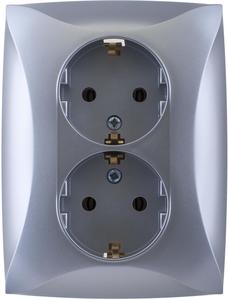 Фото Schneider Electric Дуэт WDE000324 Розетка двойная с заземляющим контактом (16 А, IP20, под рамку, скрытая установка, серебро)