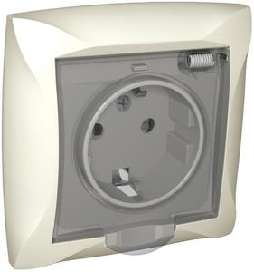 Фото Schneider Electric Дуэт WDE000246 Розетка одинарная с заземляющим контактом (16 А, IP20, под рамку, скрытая установка, шторки, крышка, бежевая)
