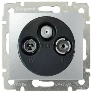 Фото Legrand Valena DIY 694375 Розетка телевизионная (TV+R+SAT, под рамку, скрытая установка, 1.5 дБ, алюминий)