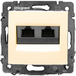 Фото Legrand Valena DIY 695626 Розетка компьютерная (2xRJ45, захваты, UTP, Cat.5e, под рамку, скрытая установка, слоновая кость)