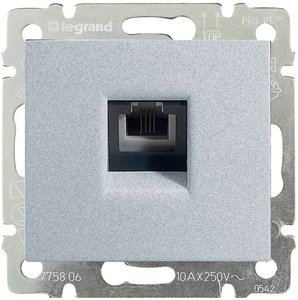 Фото Legrand Valena DIY 694347 Розетка телефонная (RJ11, под рамку, скрытая установка, алюминий)