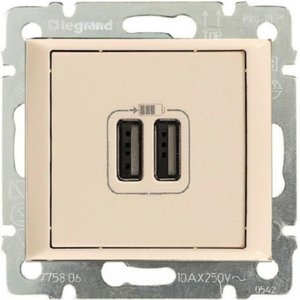 Фото Legrand Valena DIY 694372 Розетка USB (2xUSB, под рамку, скрытая установка, слоновая кость)