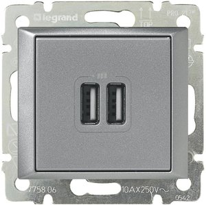 Фото Legrand Valena DIY 694374 Розетка USB (2xUSB, под рамку, скрытая установка, алюминий)