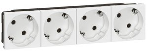 Фото Legrand Mosaic 077254 Розетка четверная с заземляющим контактом (16 А, 45°, под рамку, белая)
