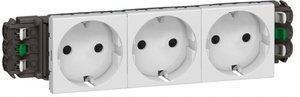 Фото Legrand Mosaic 077403 Розетка тройная с заземляющим контактом (16 А, под рамку, шторки, белая)