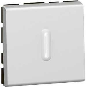 Фото Legrand Mosaic 079242 Выключатель кнопочный перекрестный (6 А, подсветка, 2 модуля, под рамку, с/у, алюминий)