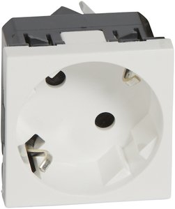 Фото Legrand Mosaic 077245 Розетка с заземляющим контактом (16 А, 45°, под рамку, шторки, белая)