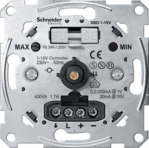 Фото Merten Artec MTN5142-0000 Светорегулятор поворотно-нажимной (400 Вт, ЭПРА, механизм, возм. управ. с 2х мест, с/у, с возм. о/у)