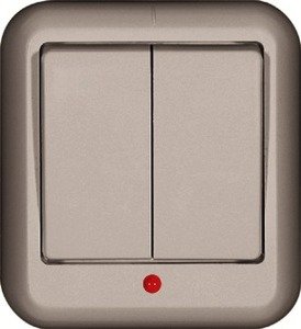 Фото Schneider Electric Прима A56-007-B Выключатель двухклавишный (6 А, индикация, IP20, в сборе, открытая установка, слоновая кость)