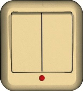 Фото Schneider Electric Прима A56-007-S Выключатель двухклавишный (6 А, индикация, IP20, в сборе, открытая установка, белый)