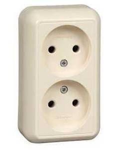 Фото Schneider Electric Прима RA16-213M-SI Розетка двойная (16 А, IP20, в сборе, открытая установка, слоновая кость)