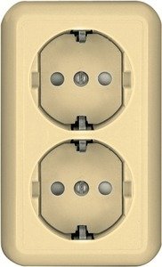 Фото Schneider Electric Прима RA16-214-S Розетка двойная с заземляющим контактом (16 А, IP20, в сборе, открытая установка, шторки, слоновая кость)