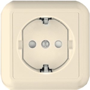 Фото Schneider Electric Прима RA16-003-1I-S Розетка одинарная с заземляющим контактом (16 А, IP20, в сборе, открытая установка, шторки, слоновая кость)