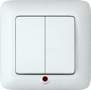 Фото Schneider Electric Прима S56-039-B Выключатель двухклавишный (6 А, индикация, IP20, в сборе, скрытая установка, слоновая кость)