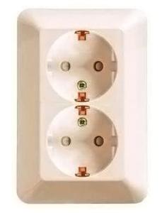 Фото Schneider Electric Прима RS16-212-S Розетка двойная с заземляющим контактом (16 А, IP20, в сборе, скрытая установка, шторки, слоновая кость)