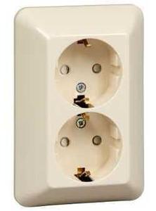 Фото Schneider Electric Прима RS16-212-SI Розетка двойная с заземляющим контактом (16 А, IP20, в сборе, скрытая установка, шторки, слоновая кость)
