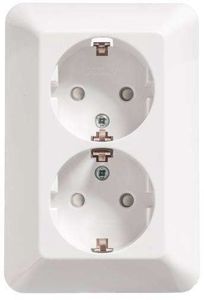 Фото Schneider Electric Прима RS16-212-B Розетка двойная с заземляющим контактом (16 А, IP20, в сборе, скрытая установка, шторки, белая)