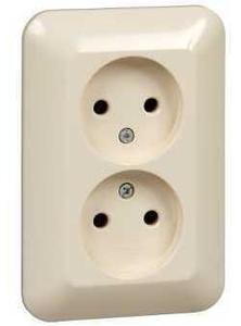 Фото Schneider Electric Прима RS16-211-SI Розетка двойная (16 А, IP20, в сборе, скрытая установка, слоновая кость)