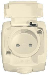 Фото Schneider Electric Рондо RA16-112B-SI Розетка одинарная с заземляющим контактом (16 А, IP44, в сборе, открытая установка, шторки, крышка, слоновая кость)