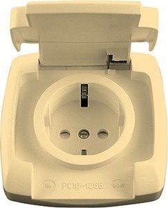 Фото Schneider Electric Рондо RS16-126B-SI Розетка одинарная с заземляющим контактом (16 А, IP44, в сборе, скрытая установка, шторки, крышка, слоновая кость)