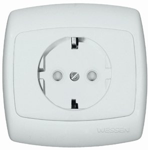 Фото Schneider Electric Рондо RS16-121-BI Розетка одинарная с заземляющим контактом (16 А, IP20, в сборе, скрытая установка, шторки, белая)