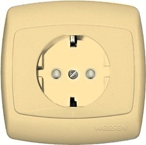 Фото Schneider Electric Рондо RS16-121-SI Розетка одинарная с заземляющим контактом (16 А, IP20, в сборе, скрытая установка, шторки, слоновая кость)