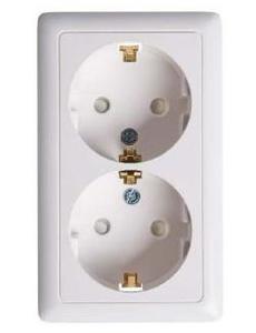 Фото Schneider Electric Хит RA16-239-B Розетка двойная с заземляющим контактом (16 А, IP20, в сборе, открытая установка, шторки, белая)