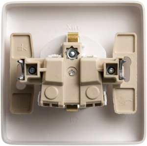 Фото Schneider Electric Хит RS16-136-B Розетка одинарная с заземляющим контактом (16 А, IP20, в сборе, скрытая установка, шторки, белая)
