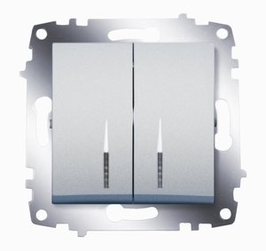 Фото ABB Cosmo 619-011000-203 Выключатель двухклавишный (10 А, под рамку, подсветка, с/у, алюминий)