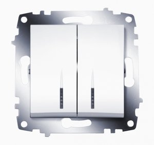 Фото ABB Cosmo 619-010200-203 Выключатель двухклавишный (10 А, под рамку, подсветка, с/у, белый)