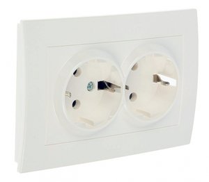 Фото ABB Cosmo 632-010200-907 Розетка двойная (16 А, в сборе, с/у, з/к, белый)