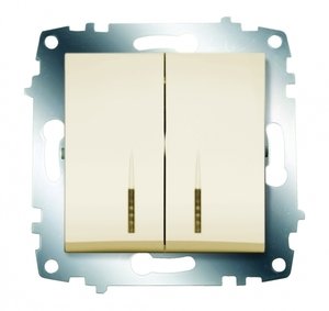 Фото ABB Cosmo 619-010300-203 Выключатель двухклавишный (10 А, под рамку, подсветка, с/у, кремовый)