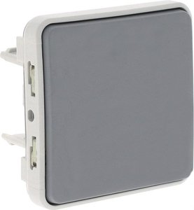 Фото Legrand Plexo 069540 Выключатель однокнопочный (10 А, IP55, под рамку, скрытая установка, серый)