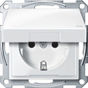 Фото Schneider Electric Merten M-Trend MTN2314-1319 Розетка с заземляющим контактом (IP44, 16 А, под рамку, крышка, скрытая установка, белая)