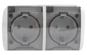 Фото ABB Eva 554-011500-938 Розетка двойная (10 А, IP54, в сборе, крышка, о/у, з/к, серый)