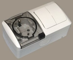 Фото ABB Eva 554-011500-922 Блок комбинированный горизонтальный (2 кл.+1 роз., IP54, в сборе, открытая установка, з/к, крышка, белый)