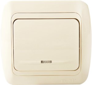 Фото ABB Tuna 502-010303-201 Выключатель одноклавишный (10 А, в сборе, подсветка, с/у, кремовый)