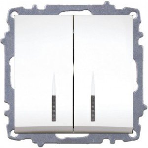 Фото ABB Zena 609-010200-203 Выключатель двухклавишный (10 А, под рамку, подсветка, с/у, белый)