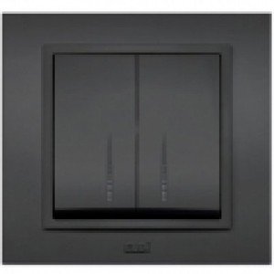 Фото ABB Zena 609-011100-203 Выключатель двухклавишный (10 А, под рамку, подсветка, с/у, дымчатый)