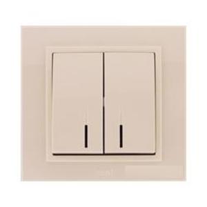 Фото ABB Zena 609-010300-203 Выключатель двухклавишный (10 А, под рамку, подсветка, с/у, кремовый)