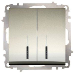 Фото ABB Zena 609-011400-203 Выключатель двухклавишный (10 А, под рамку, подсветка, с/у, титан)